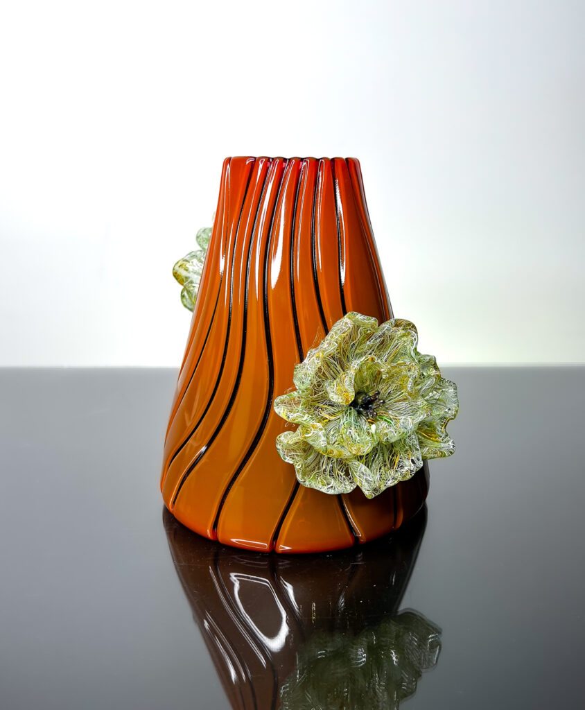 floral diamond cut vase in russet