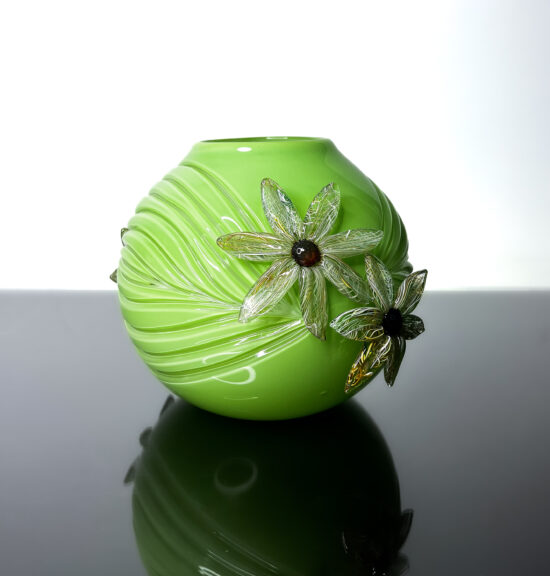 floral diamond cut vase in green