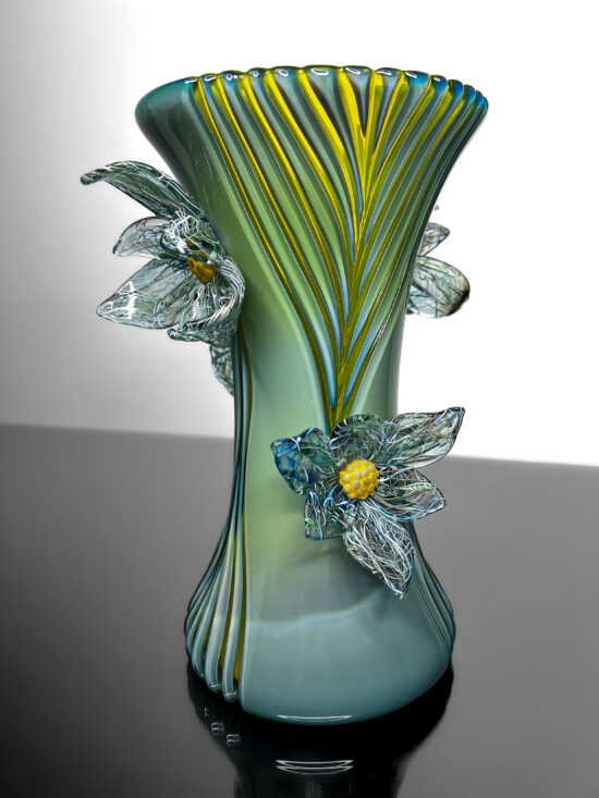 floral diamond cut vase in blue